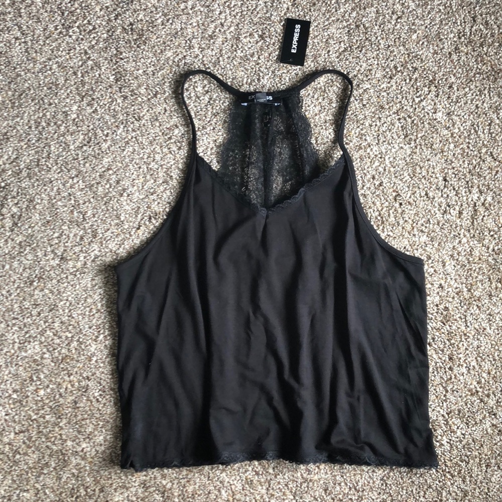 New Express Lace Trim Black Tank